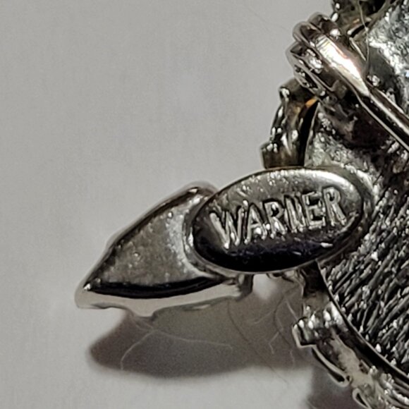 Joseph Warner Cat Face Brooch Rhinestones Silver Tone Whiskers Cat Lady Vintage - Picture 7 of 7